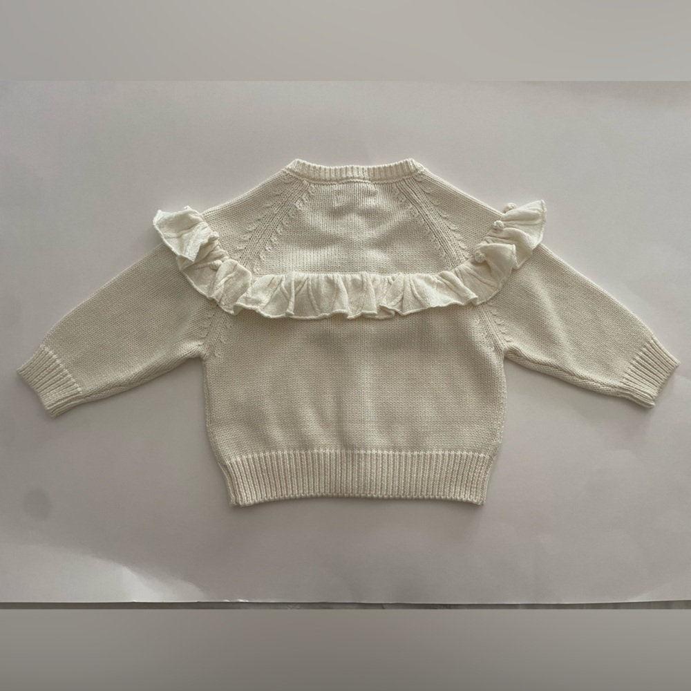 Ecru Knitted Ruffle Cardigan - Picture 2 of 9
